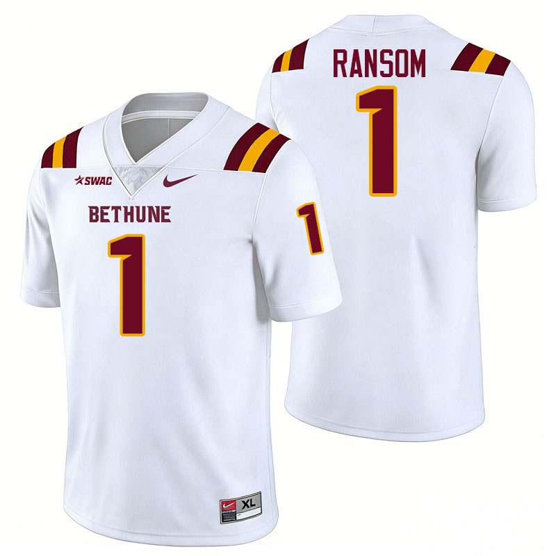 Bethune-Cookman Wildcats #1 Cam'Ron Ransom College Football Jerseys,Uniforms-White